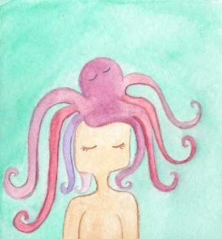 Ilustración niña pulpo