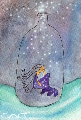 Ilustración acuarela mujer botella mar proyecto blogtella Te cuento de viajes