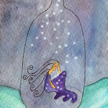 Ilustración acuarela mujer botella mar proyecto blogtella Te cuento de viajes