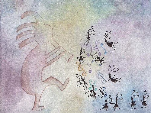 Kokopelli ilustración acuarela y tinta Te cuento de viajes CVT