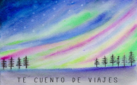 Northen lights watercolor aurora boreal acuarela