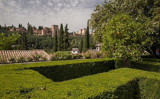 vistas de la alhambra desde los jardines de la casa del Chapiz en el barrio del Albaicín en Granada