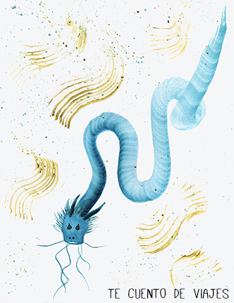 Ilustración dragón técnica ippitsu. Te cuento de viajes